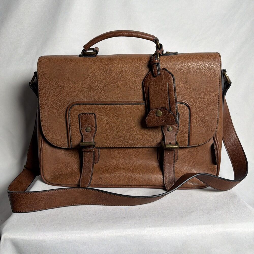 Aldo Messenger Laptop Brown Faux Leather Handbag Two Tone Excellent
